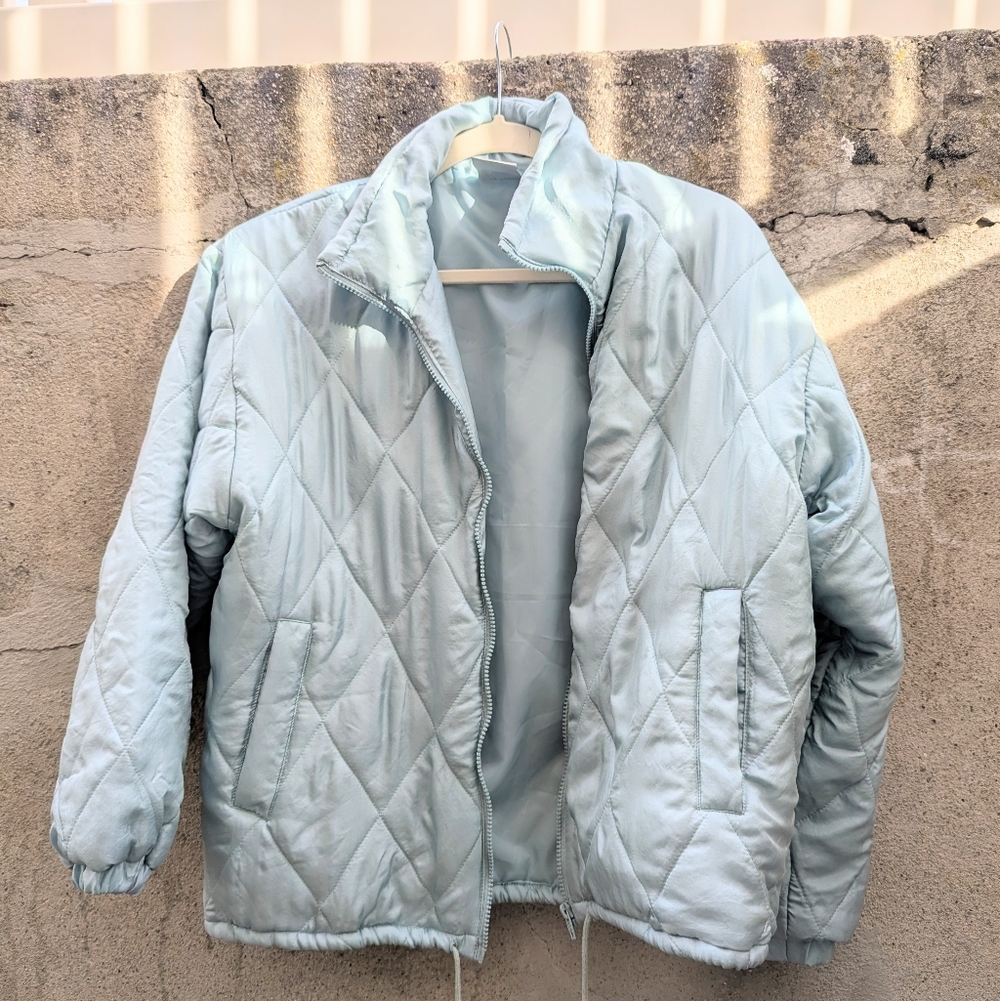 Light Blue Quilted Women's Jacket 100% Silk Vintage